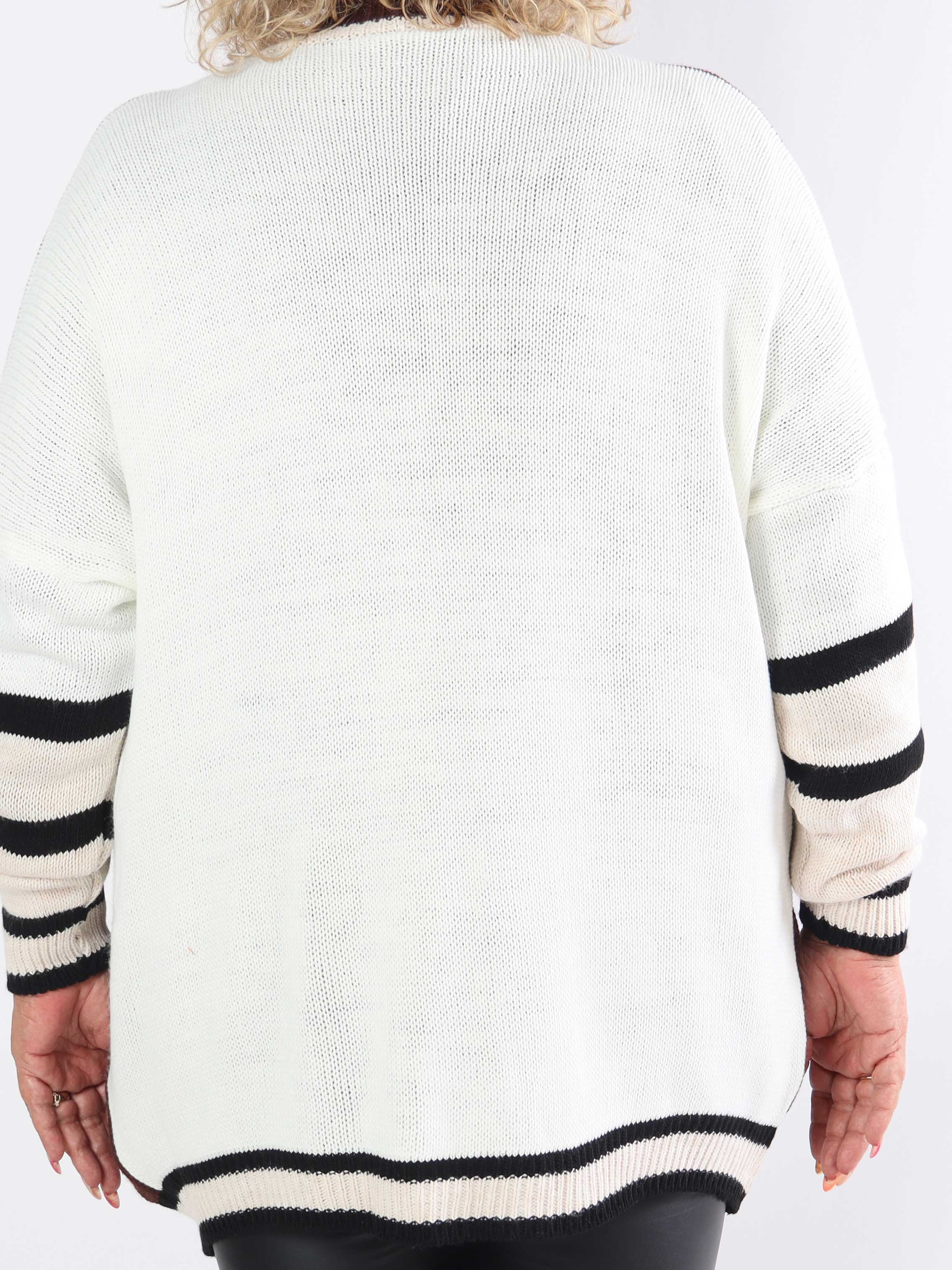 Diah - Mångfärgad college-stickad kofta i plus size